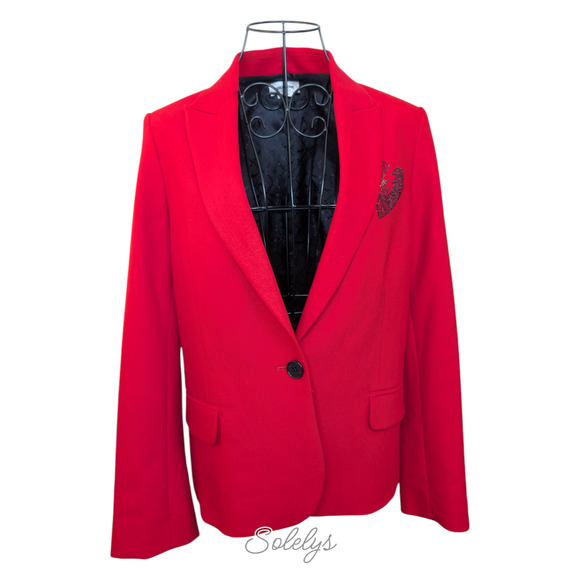 Zadig & Voltaire Victor Bis Amour Heart Red Black Embellished Blazer 36 Small - Picture 3 of 12